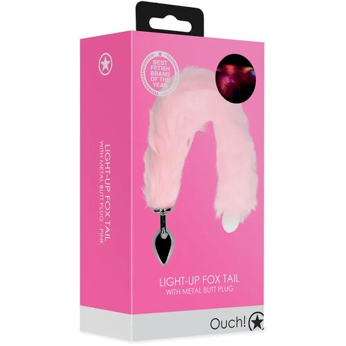 Ouch! ! Analna kupa sa metalnim butt plugom Light-up Fox Tail, Roze Slike