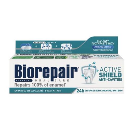 Biorepair Advanced Active Shield zobna pasta za aktivno za&amp;scaron;čito zob in krepitev sklenine 75 ml Slike