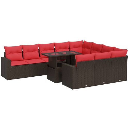  11-dijelni set vrtnih sofa poliratan i bagrem s jastucima smeđi Slike