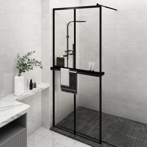 The Living Store pregrada za tu&amp;scaron; s polico črna 100x195 cm esg steklo in aluminij - stena za tu&amp;scaron;, (21751436) Slike