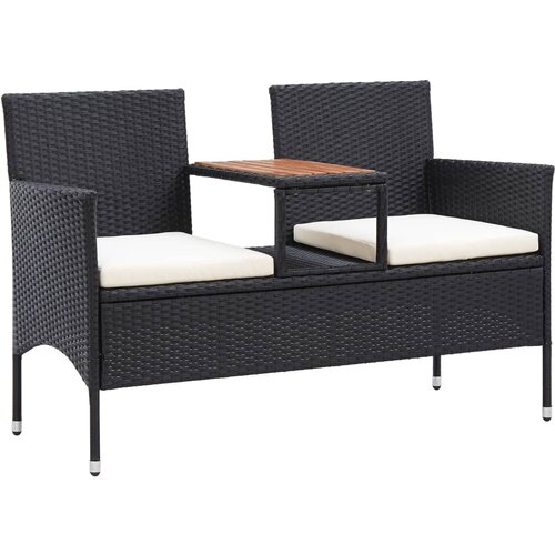 The Living Store Vrtna klop za 2 osebi s čajno mizico 143 cm poli ratan črna - Vrtna Klop, (21470196) Cene
