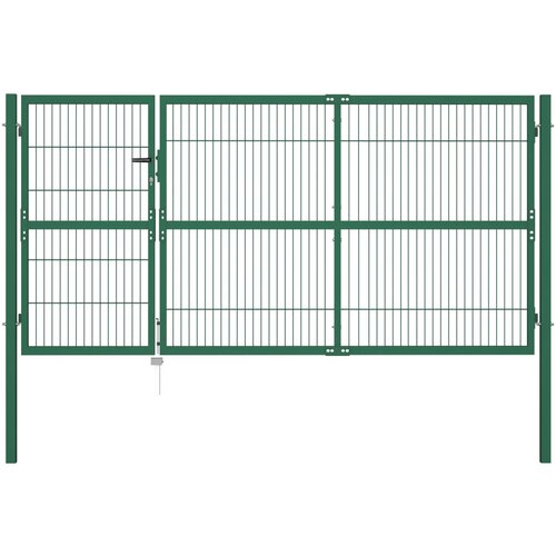 VidaXL Vrata za vrtno ograjo s stebrički 350x140 cm jeklo zelena Slike