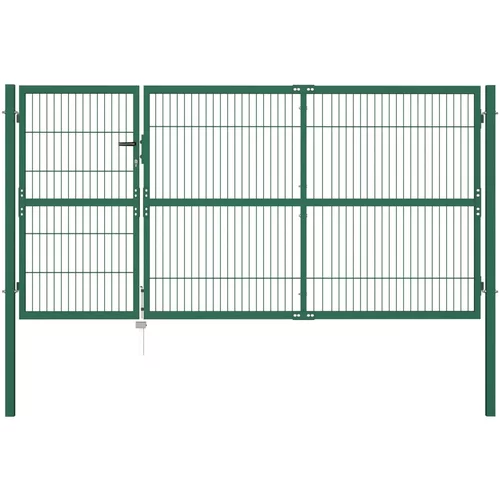 vidaXL Vrata za vrtno ograjo s stebrički 350x140 cm jeklo zelena