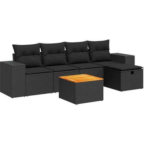 VidaXL 6-dijelni set vrtnih sofa s jastucima crni od poliratana Slike