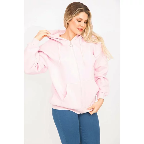 Şans Women's Plus Size Pink 3-Thread Raised Sweatshirt