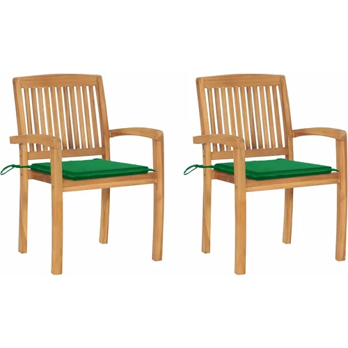 vidaXL vrtne stolice sa zelenim jastucima 2 kom od masivne tikovine