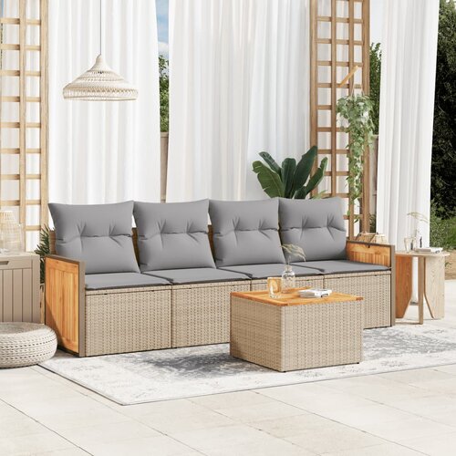 VidaXL 5-dijelni vrtni set sofa s jastucima bež od poliratana Slike