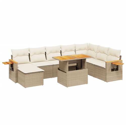 vidaXL 9-dijelni set vrtnih sofa s jastucima bež od poliratana Cijene