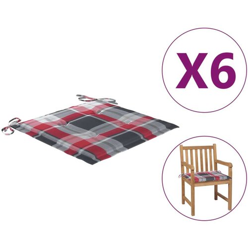 vidaXL Jastuci za vrtne stolice 6kom crveni karirani 50x50x3cm tkanina Cene