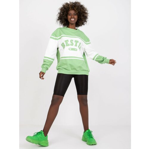 Fashion Hunters Green and white sweatshirt without a hood with long sleeves Slike