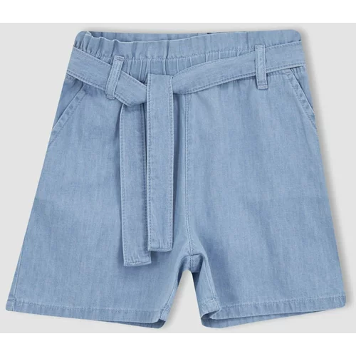 Defacto Girl Paperbag Elastic Waist Belted Jean Shorts