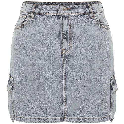 Trendyol Curve Gray Cargo Pocket Mini Denim Skirt