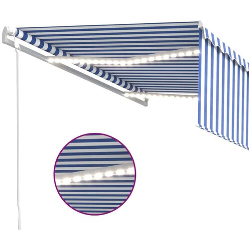 VidaXL Automatska tenda s roletom i senzorom LED 4 x 3 m plavo-bijela Slike