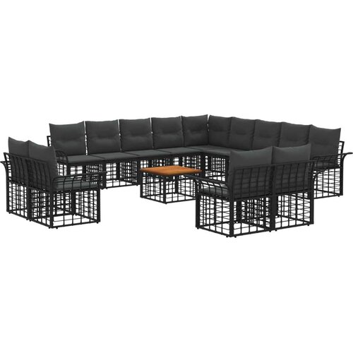  Set vanjskih sofa 14 pcs Crna i tamno siva Poliester - Crna i tamno siva sa stolom Cene