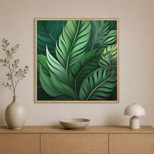 Wallxpert uramljena slika na platnu Cc-K-Ah-1004, tropsko li&amp;scaron;će u zelenim tonovima, 80 x 80 cm Slike