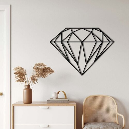 Wallxpert metalni zidni ukras 5039, geometrijski dijamant, 46 x 33 cm, crni Cene