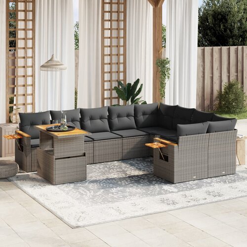vidaXL 10-dijelni set vrtnih sofa od poliratana s jastucima sivi Cijene