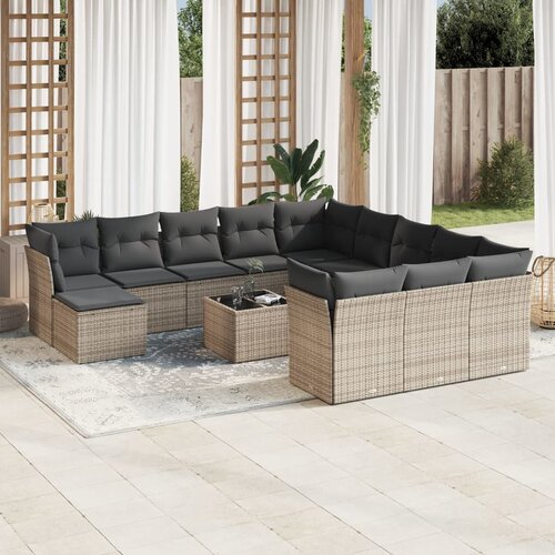 vidaXL 13-dijelni set vrtnih sofa od poliratana s jastucima sivi Cijene