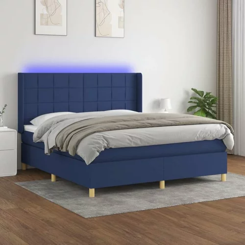  Box spring postelja z vzmetnico LED modra 160x200 cm blago, (20900930)