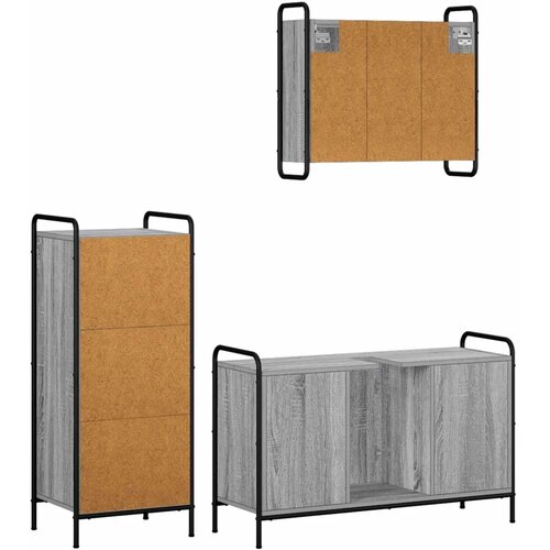 Set ormarića za kupaonicu 3 kom. Siva Sonoma 40 x 36 x 99 5 cm - Siva Sonoma Ormar ispod sudopera (1 vrata i 2 police) + viseći Slike