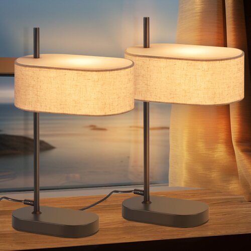 Nettlife Lampe de chevet chambre lampe de table vintage - 44,5cm E14 lin noir avec interrupteur rétro, (22141536) Cene