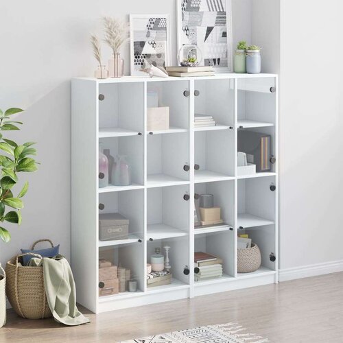 VidaXL Knjižna omara z vrati bela 136x37x142 cm inženirski les Slike