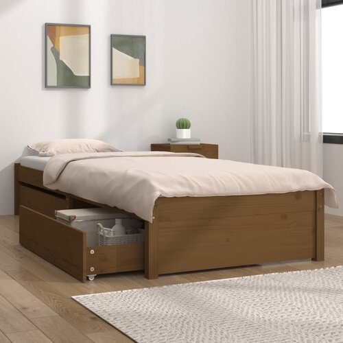 VidaXL Posteljni okvir s predali medeno rjav 90x200 cm Slike