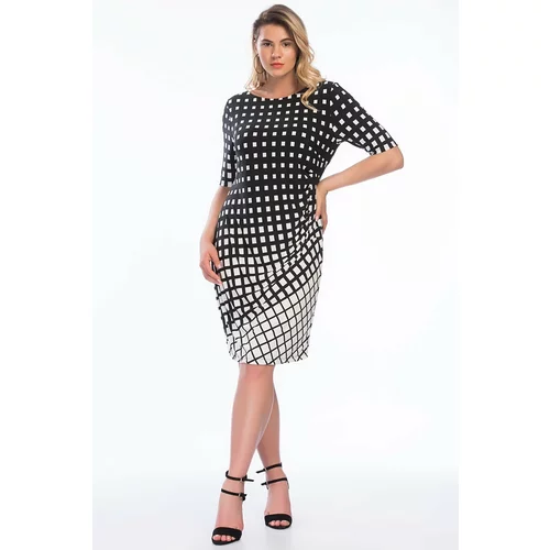 Şans Women's Plus Size Black Geometric Patterned Dress