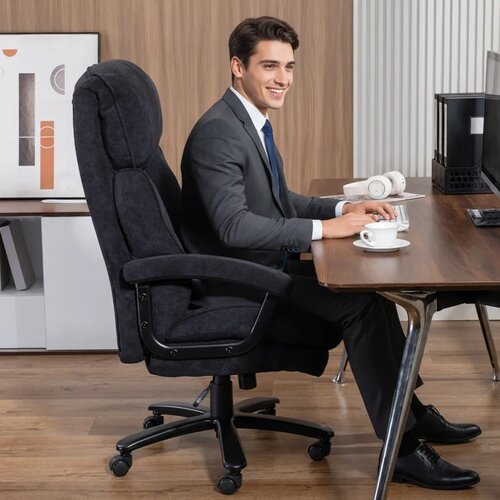  Izvr&amp;scaron;na stolica ergonomska uredska stolica do 200 kg bar&amp;scaron;unasti izgled visoki naslon za ured i kućni ured crna Slike