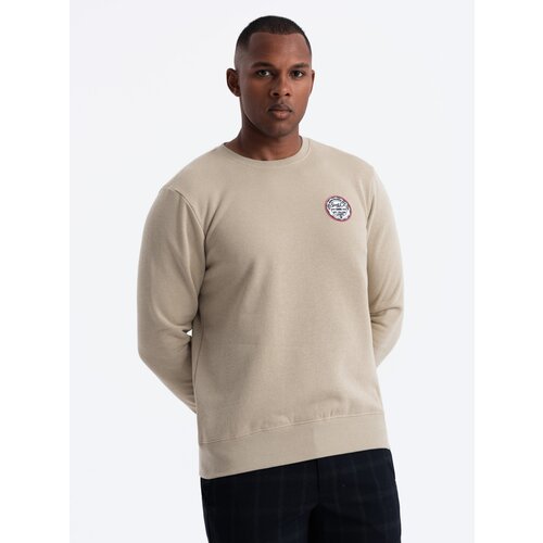 Ombre Men's non-stretch sweatshirt with college style patch - sand Cene