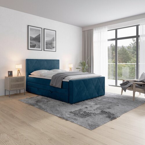 Livetastic BOXSPRING POSTELJA 140 cm x 200 cm , les, kovina, umetna masa, tekstil modra Slike