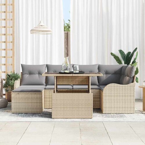  Sjedeća garnitura za vrt 7 kom. Bež Poli ratan 232,5 x 122,5 x 85 cm Slike