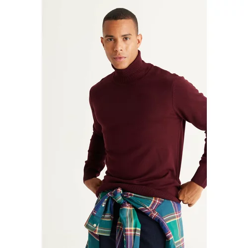 AC&Co / Altınyıldız Classics Men's Claret Red Standard Fit Anti-Pilling Full Turtleneck Knitwear Sweater.