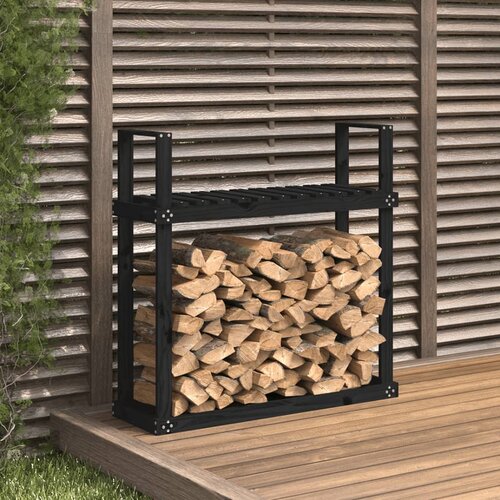 vidaXL Stojalo za drva črno 110x35x108,5 cm trdna borovina Cene