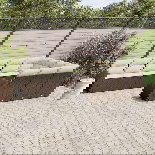  10-dijelni set vrtnih sofa od poliratana s jastucima smeđi Slike