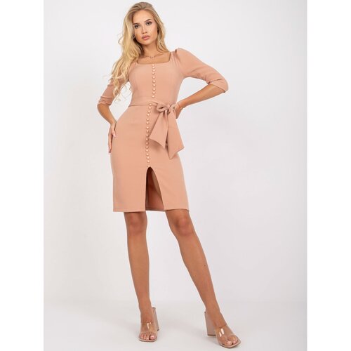 Fashion Hunters Elegant beige cocktail dress with a tie Slike