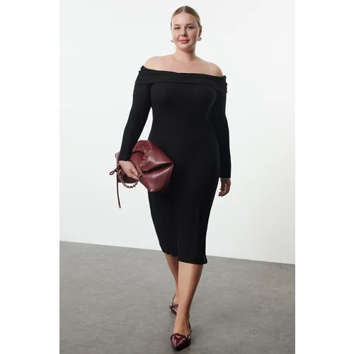 Trendyol Curve Black Foam Knit Plus Size Dress