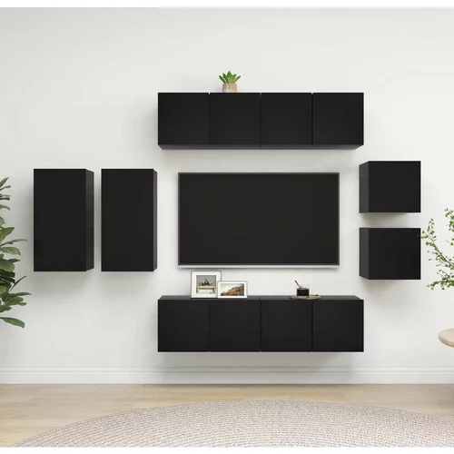  Komplet TV omaric 8-delni črna iverna plošča, (20730553)