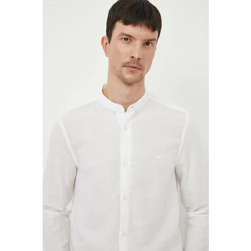 Calvin Klein Lanena košulja boja: bijela, regular, s ruskim ovratnikom