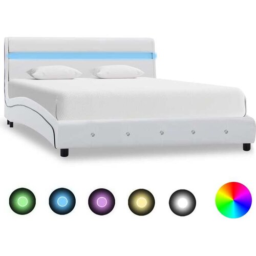  Posteljni okvir LED belo umetno usnje 140x200 cm Slike