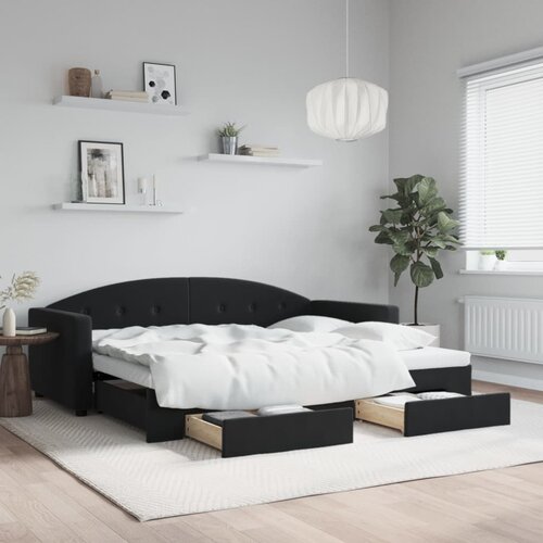 VidaXL Izvlečna dnevna postelja s predali črna 90x200 cm žamet Slike
