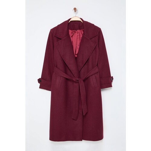 Trendyol Curve Claret Red Regular Fit Wide Collar Detailed Long Wool Blend Cashmere Coat Slike