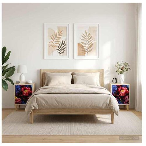 VidaXL Noćni ormar KIEL 2 kom. Hrast sonoma 36 x 33 x 50 cm - Tamni cvjetni uzorak 2 Slike