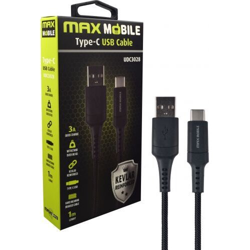 Max Mobile Data kabl USB 2.0 TYPE C UDC3028 KEVLAR BLACK QC 3A 1m Cene