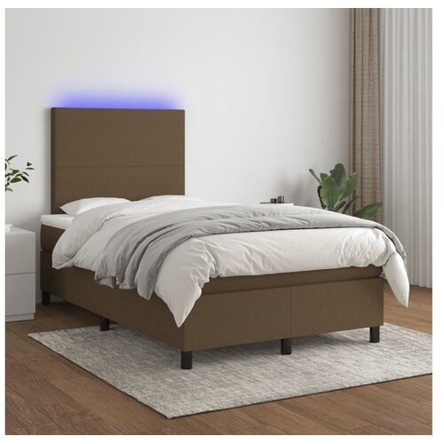  Box spring postelja z vzmetnico LED tem. rjava 120x200 cm blago Cene