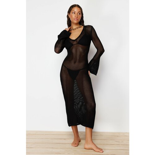Trendyol black fitted knitted knitwear effect beach dress Slike