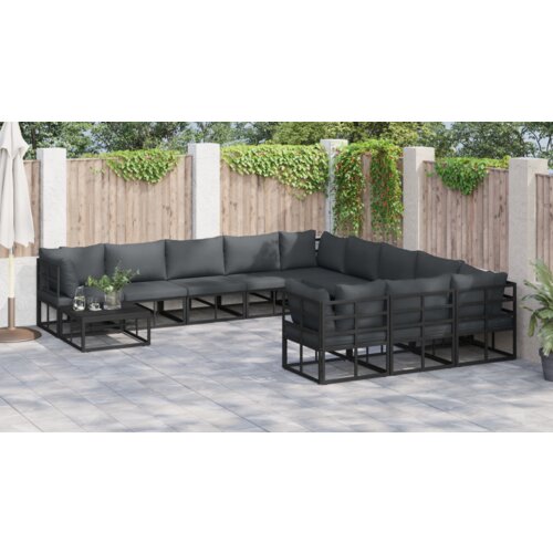 VidaXL Vrtna sedežna garnitura 11 pcs Črna 70 x 70 x 32 cm Aluminij Slike