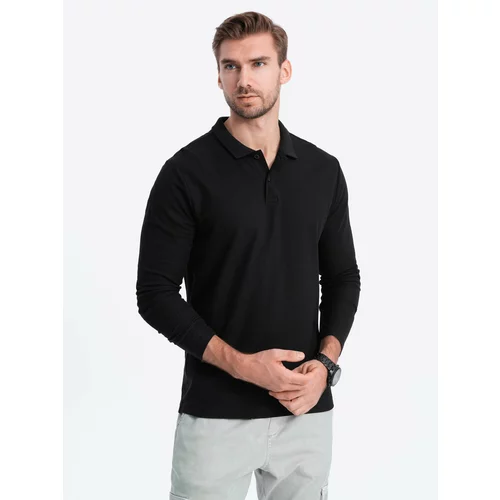 Ombre Men's longsleeve with polo collar - black