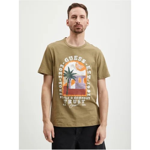 Guess Beige Men's T-Shirt Palm Window - Men