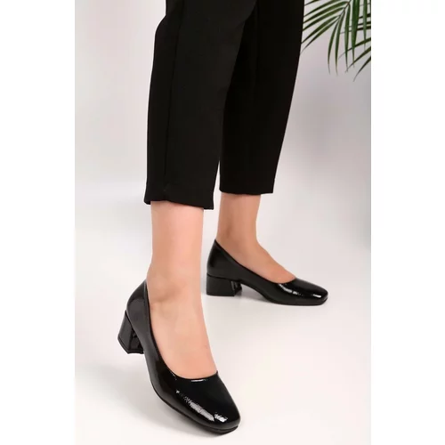 Shoeberry Women's Sune Black Patent Leather Heeled Shoes